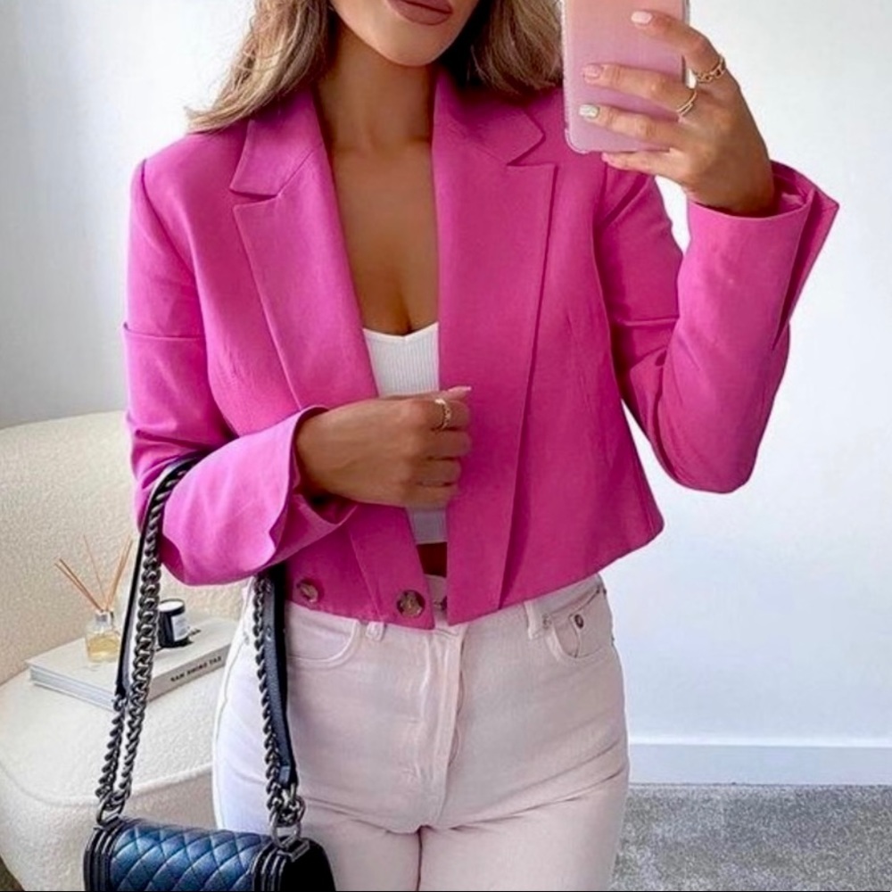 Zara Cropped Linen Blazer- bright pink! (Size M)
 *Never worn!*